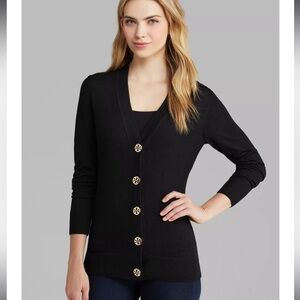 TORY BURCH SIMONE BLACK WOOL CARDIGAN